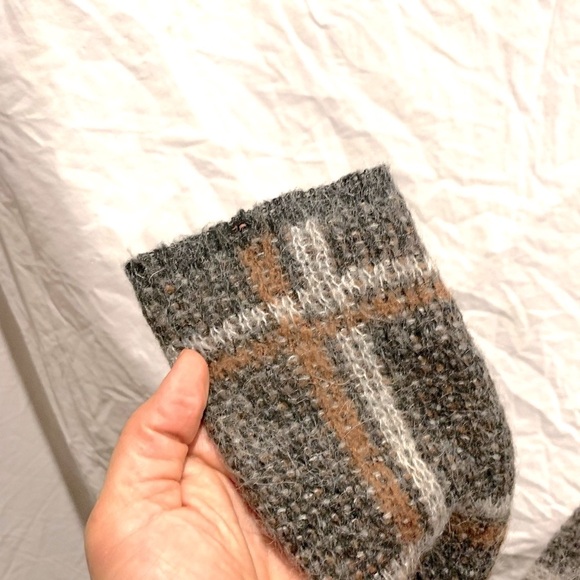 Women’s Medium Mohair Plaid Hooded Sweater Grunge Cottagecore Witchy Goblincore - Picture 6 of 11